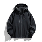 Black women's hooded outdoor jacket, front view