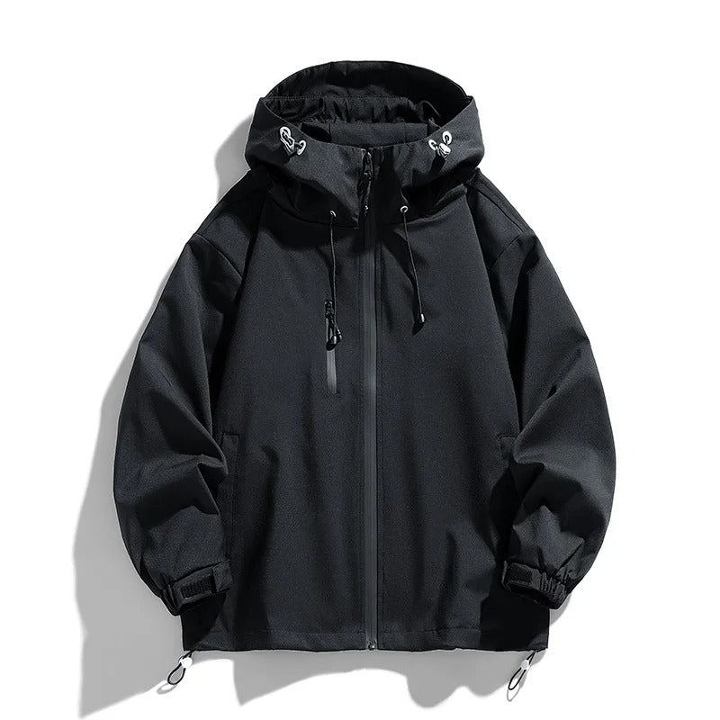 Black women's hooded outdoor jacket, front view