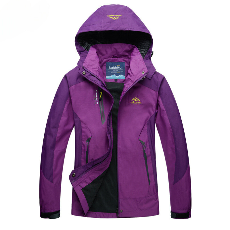 Women's Hooded Outdoor Jacket with Zip Pockets in Purple