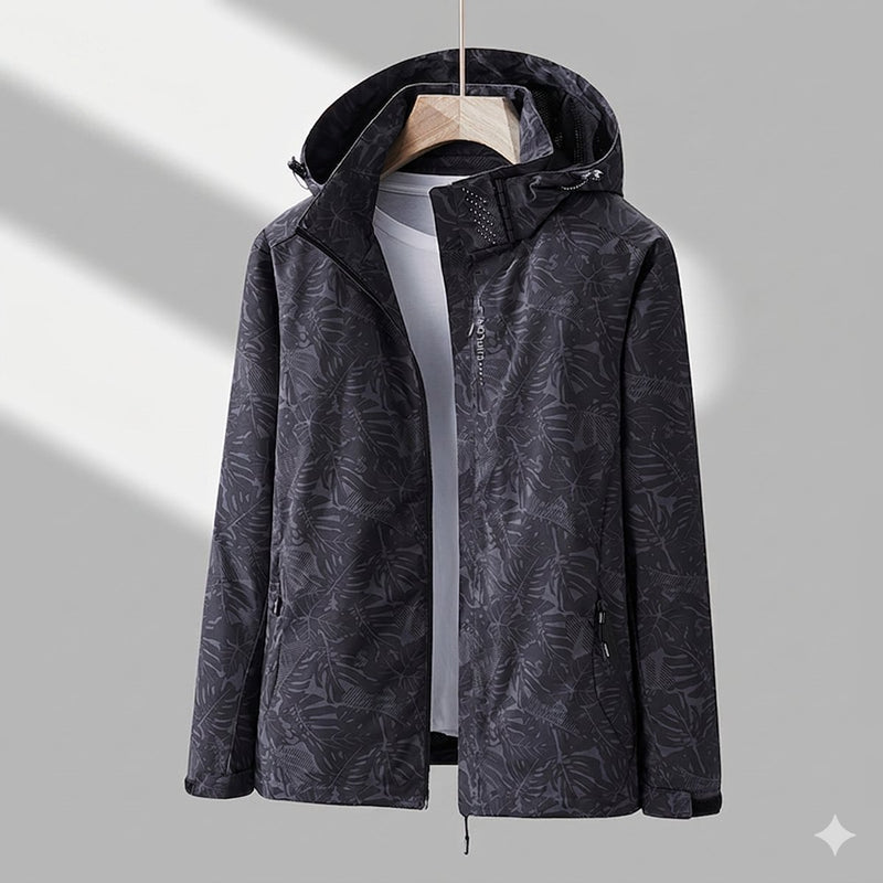 Women's hooded outdoor jacket in black – front view