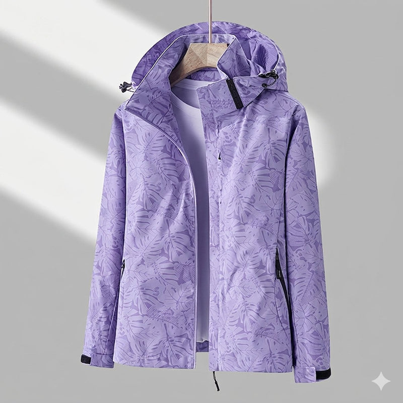 Women's hooded outdoor jacket in purple – front view