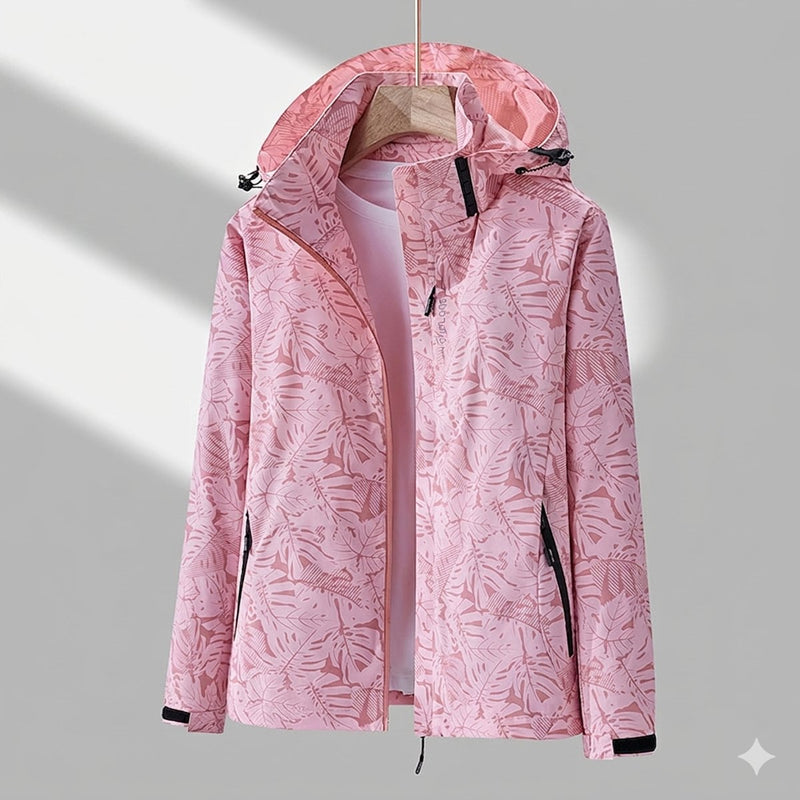 Women's hooded outdoor jacket in pink – front view
