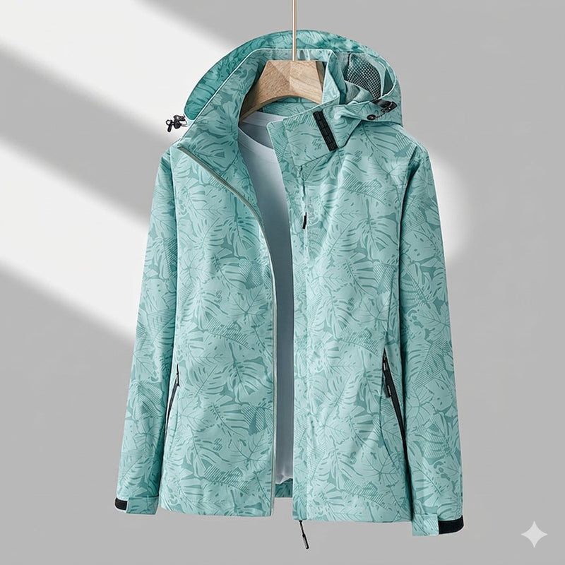 Women's hooded outdoor jacket in mint green – front view