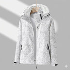 Women's hooded outdoor jacket in light gray – front view