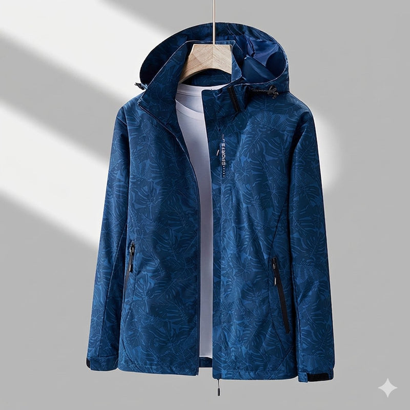 Women's hooded outdoor jacket in blue – front view