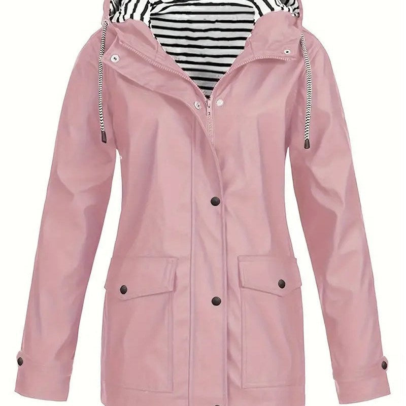 Women's Hooded Rain Jacket with Striped Lining for Wet Days