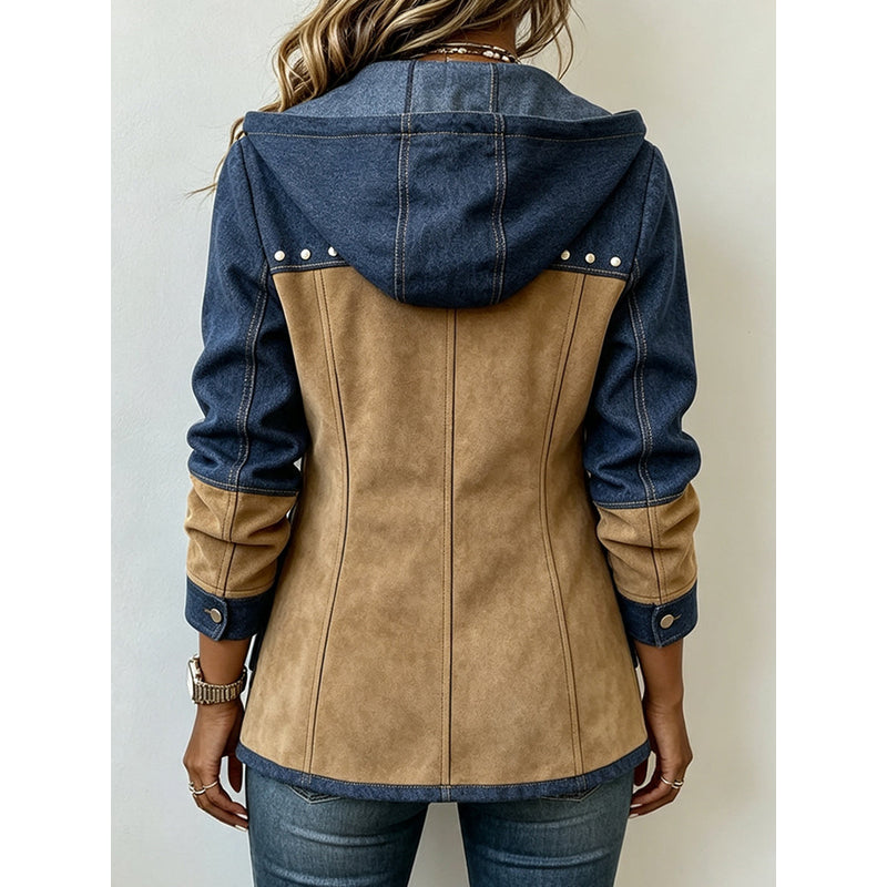 Women's Hooded Two-Tone Jacket with Stud Details – alternate view 1