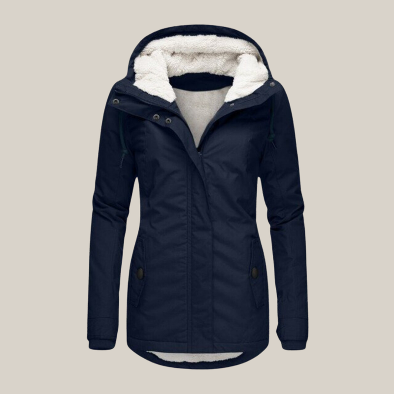 Women's Hooded Winter Jacket with Plush Lined Hood in Blue
