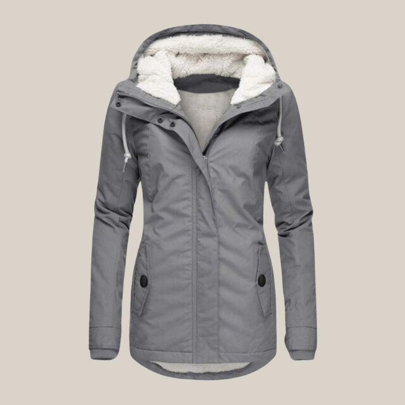 Women's Hooded Winter Jacket with Plush Lined Hood in Gray