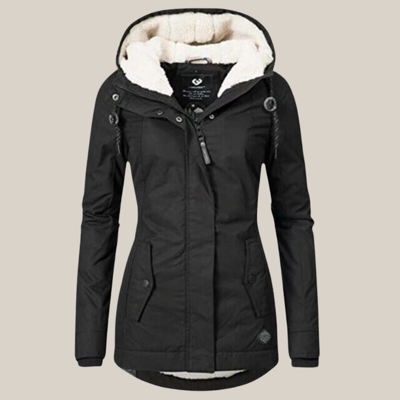 Women's Hooded Winter Jacket with Plush Lined Hood in Black