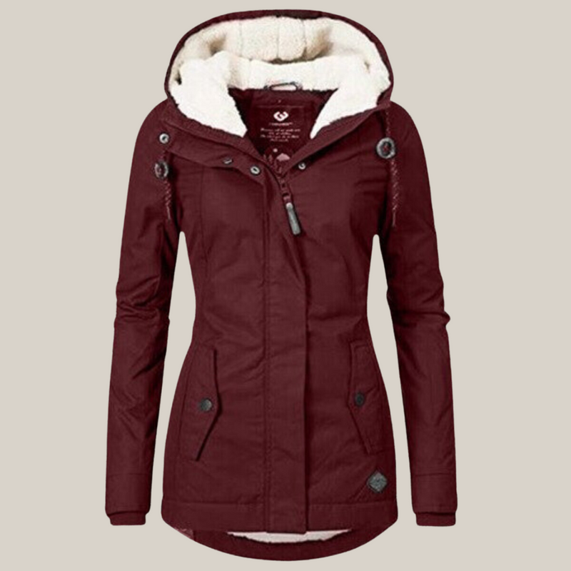 Women's Hooded Winter Jacket with Plush Lined Hood in Red