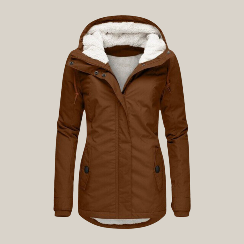 Women's Hooded Winter Jacket with Plush Lined Hood in Brown