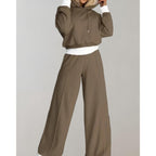 Woman wearing a brown hoodie and jogger set