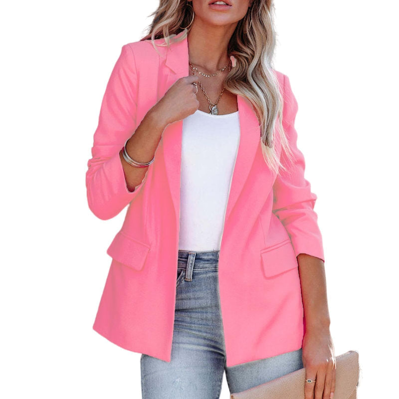 Women's Lapel Blazer with Button Front in Pink