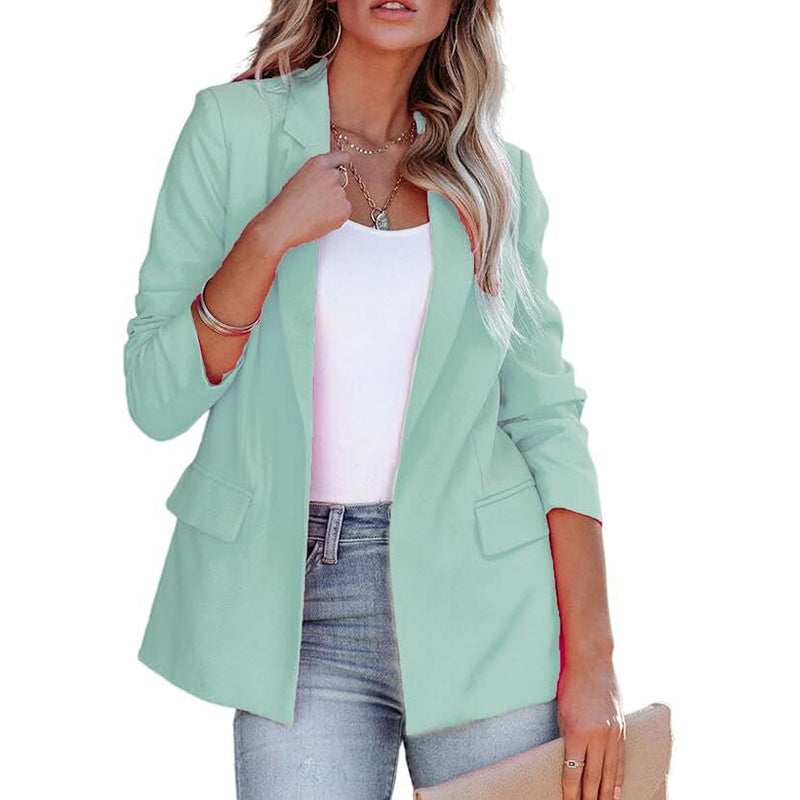 Women's Lapel Blazer with Button Front in Light Green