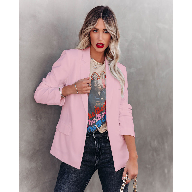 Women's Lapel Blazer with Button Front in Light Pink