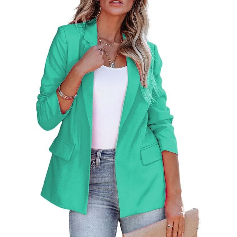 Women's Lapel Blazer with Button Front in Green