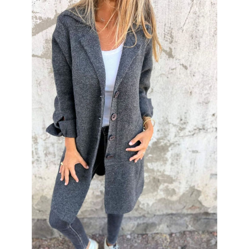 Women's Lapel Knit Cardigan Coat in Black