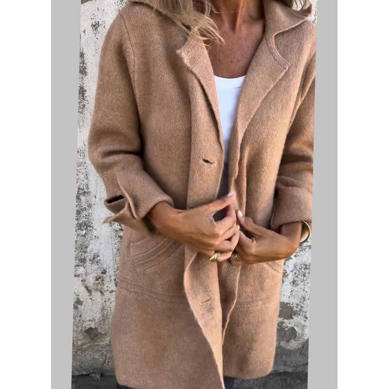 Women's Lapel Knit Cardigan Coat in Brown
