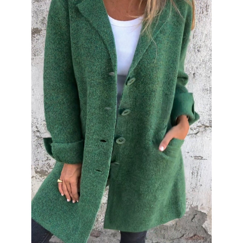 Women's Lapel Knit Cardigan Coat in Green