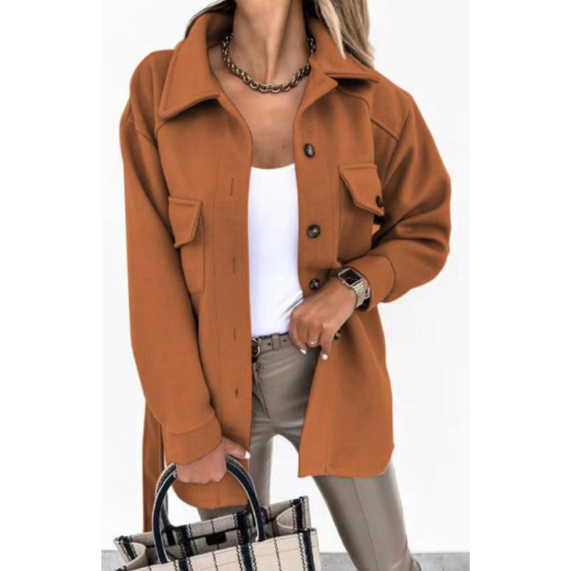 Women's Lightweight Spring Jacket with Collar and Chest Pockets in Brown
