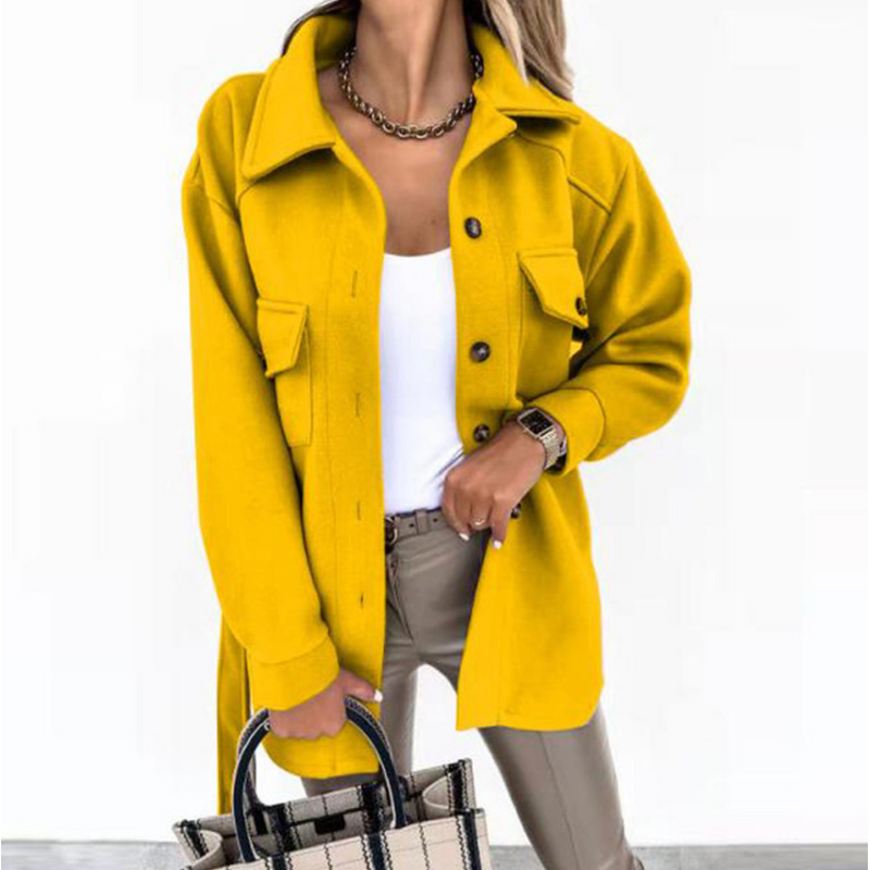 Women's Lightweight Spring Jacket with Collar and Chest Pockets in Yellow