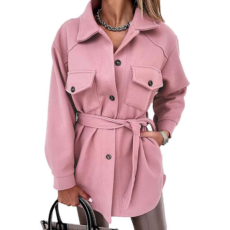 Women's Lightweight Spring Jacket with Collar and Chest Pockets in Pink