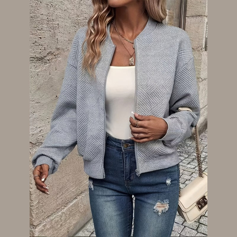Women's Lightweight Textured Zip-Up Jacket for Spring Autumn