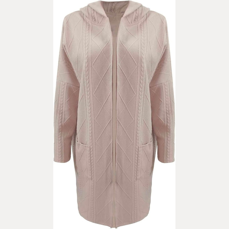 Women's long cable knit hooded cardigan – styled view 3