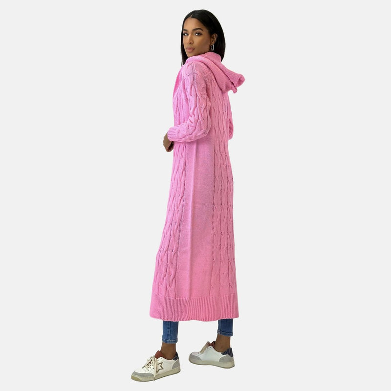 Women's long cable knit hooded cardigan – styled view 5