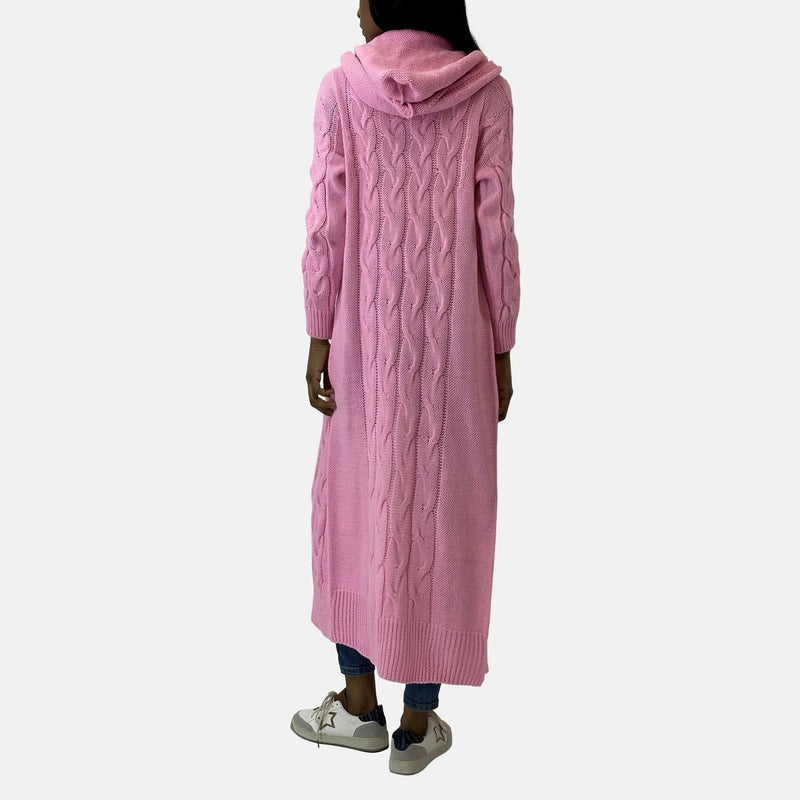 Women's long cable knit hooded cardigan – styled view 7
