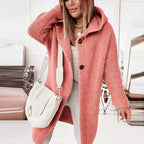 Women's long hooded knit cardigan – styled view 1