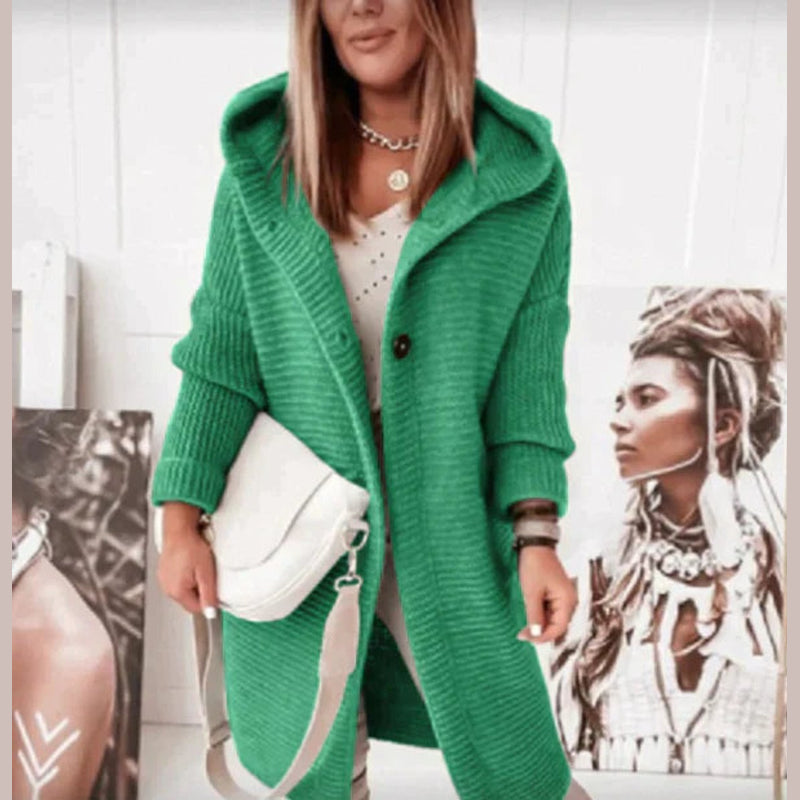 Women's long hooded knit cardigan – styled view 5