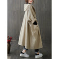 Women's Long Hooded Rain Coat with Large Pockets in Beige