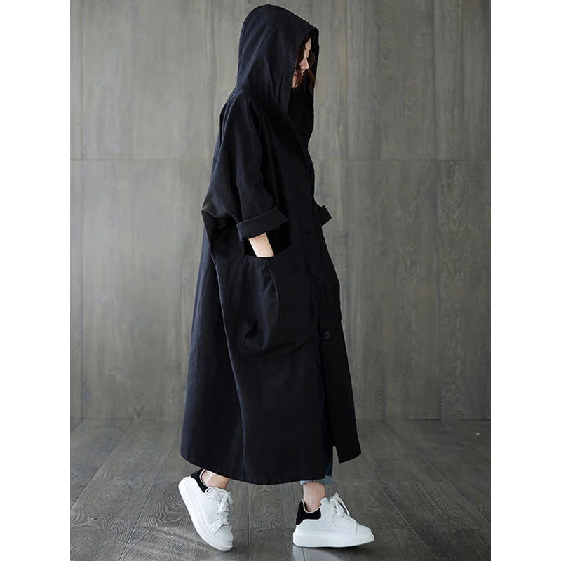 Women's Long Hooded Rain Coat with Large Pockets additional view 6