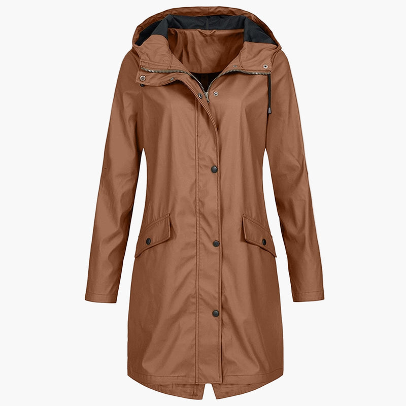 Women's Long Hooded Rain Jacket with Drawstring Waist additional view 7