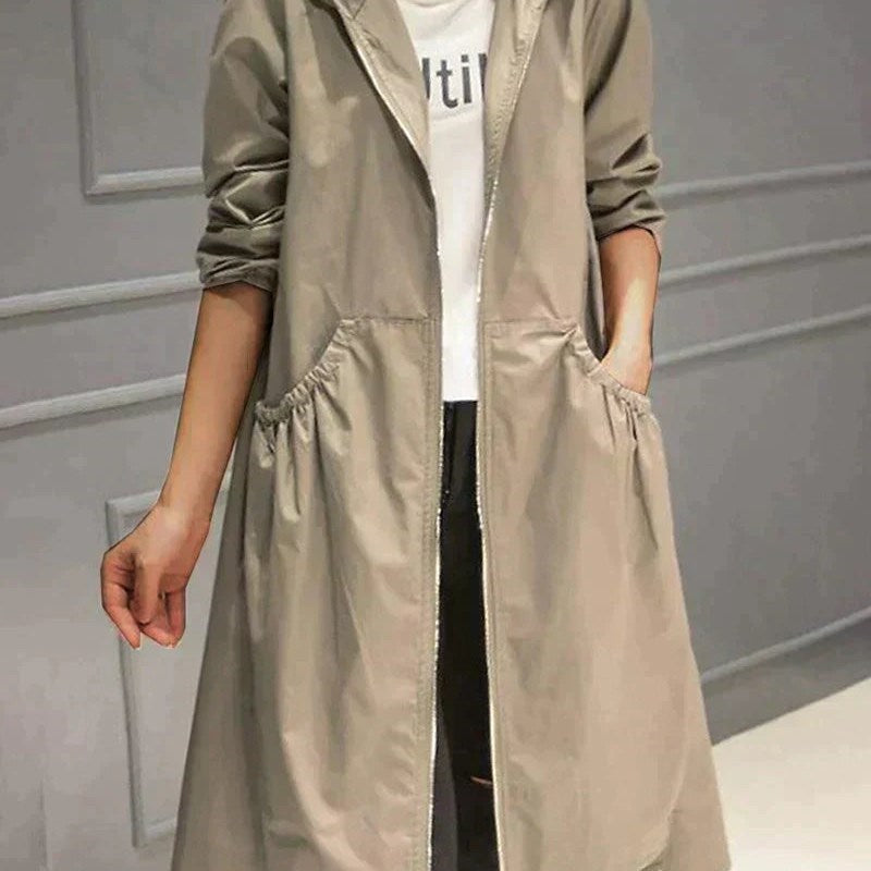 Women's Long Hooded Raincoat for Rainy City Days