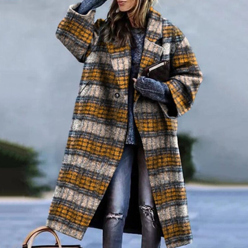 Women's Long Oversized Coat with Notch Lapel in Yellow