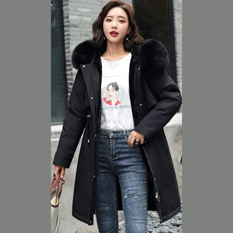 Women's Long Parka with Faux Fur Hood for Cold Winter Days
