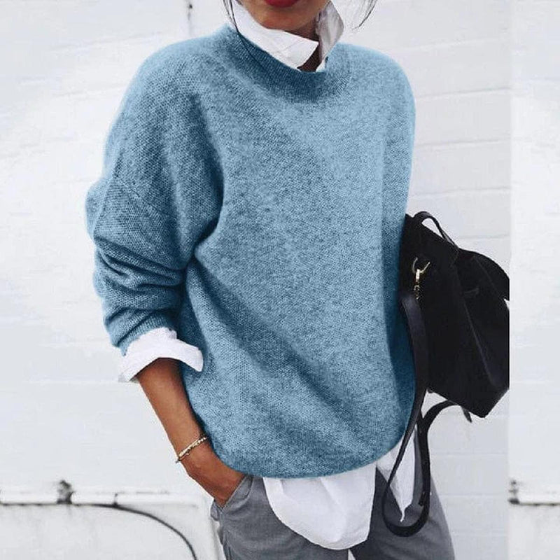 Women's Loose Fit Crew Neck Sweater in Blue