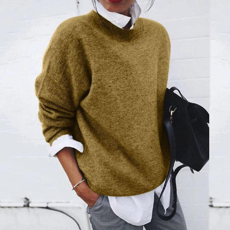 Women's Loose Fit Crew Neck Sweater in Khaki