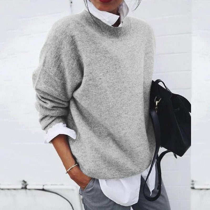 Women's Loose Fit Crew Neck Sweater in Gray