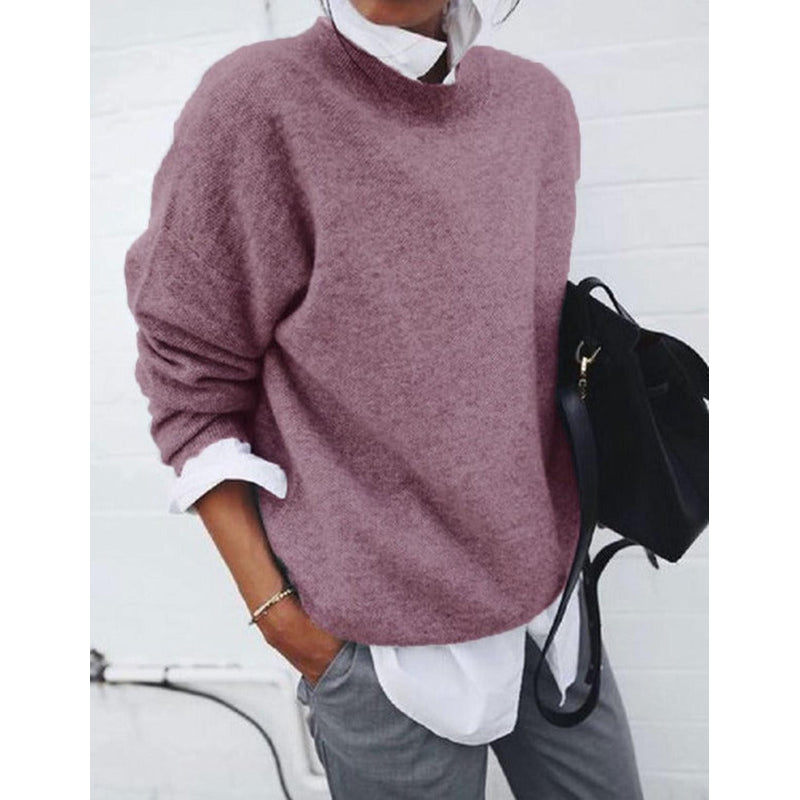 Women's Loose Fit Crew Neck Sweater in Pink