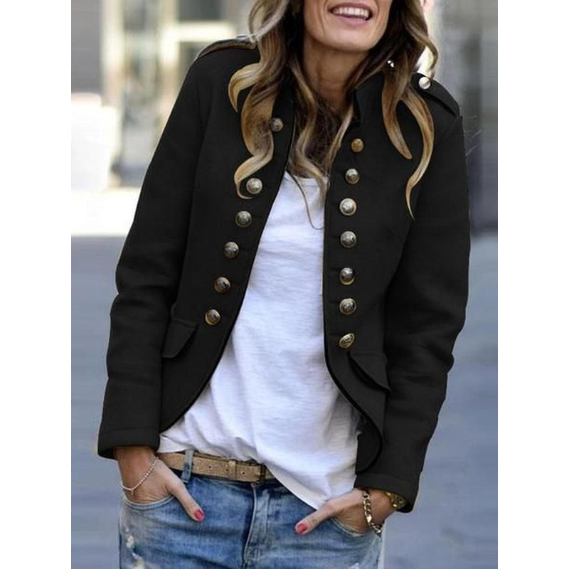 Women's Military Style Short Jacket with Button Front in Black