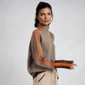 Women's Mock Neck Sweater with Contrast Stripes in Orange