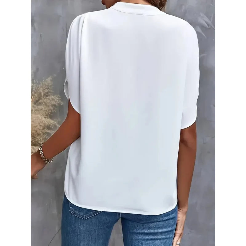 Women's Notch Neck Blouse with Petal Sleeves – additional view 1