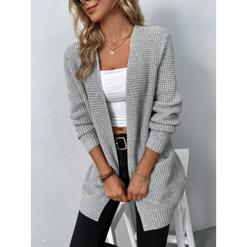 Women's Open Front Long Knit Cardigan in Gray