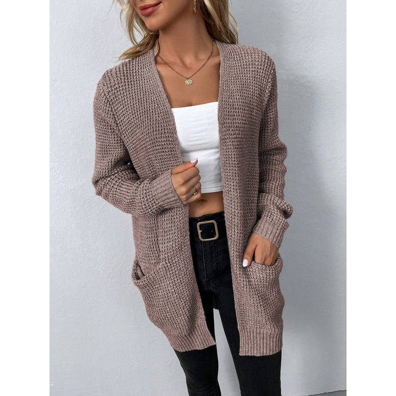 Women's Open Front Long Knit Cardigan in Light Pink
