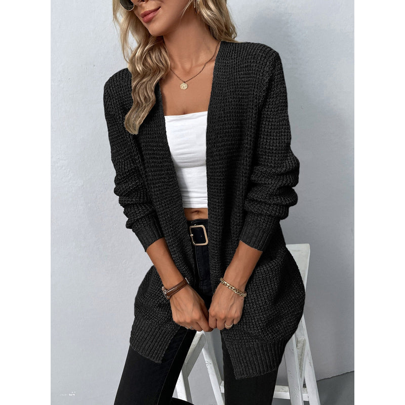 Women's Open Front Long Knit Cardigan in Black