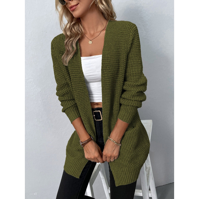 Women's Open Front Long Knit Cardigan in Green
